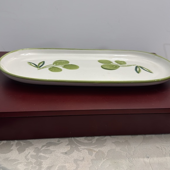 Vintage Varm Italian Olive Green Ceramic Serving Platter 13“ hand decorated - Picture 4 of 5